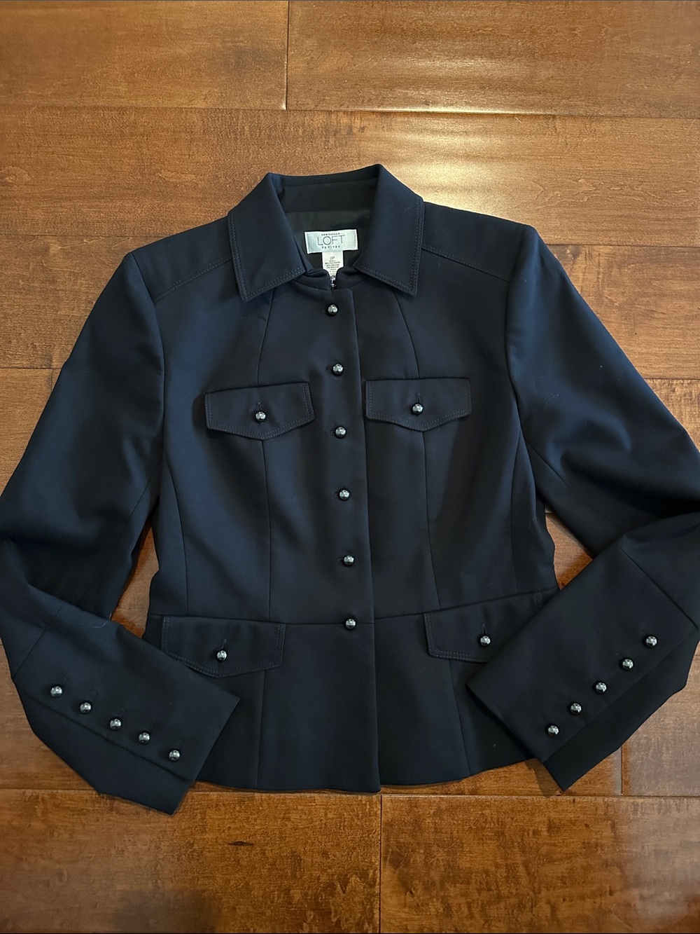 LOFT Black Structured Button-Front Blazer